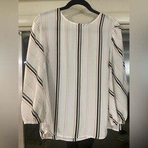 Striped Women's Top - White with Black and Pink Accents